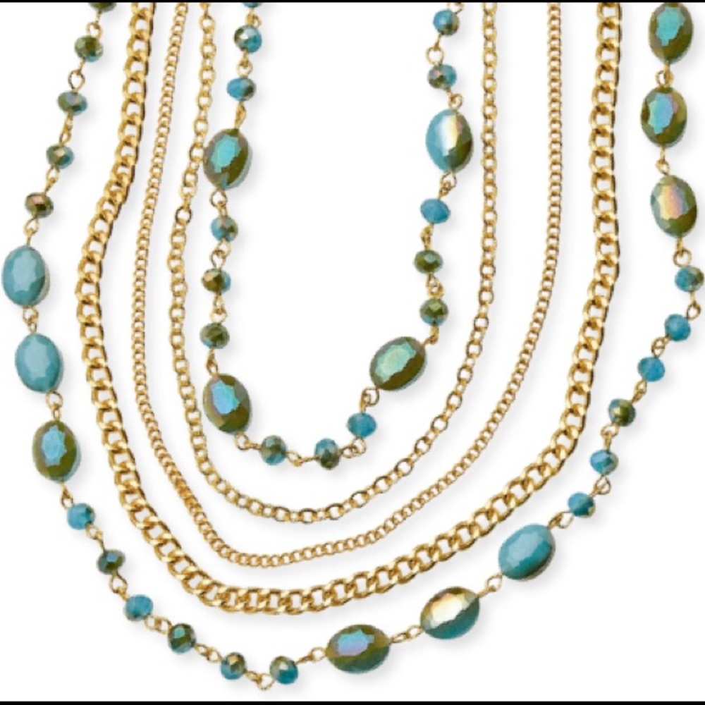 Premier Designs Belize Long Gold Blue Necklace